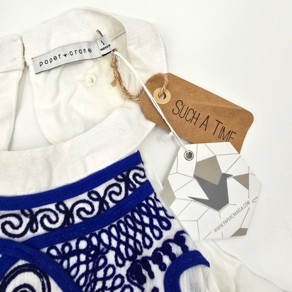 Paper Crane Embroidered White and Blue Women's Halter Top Size S - Picture 2 of 3